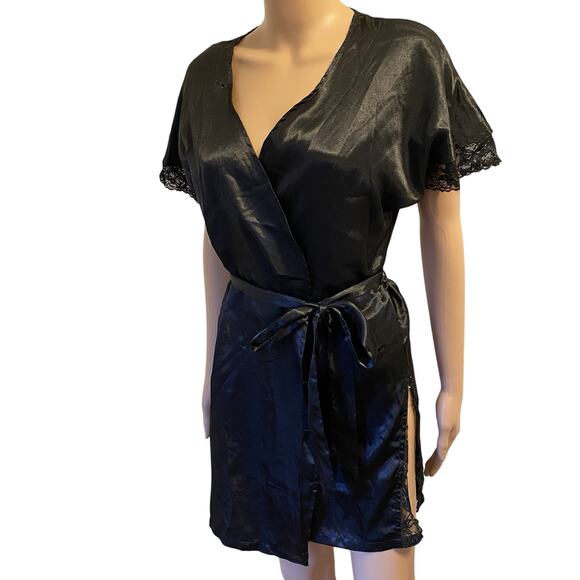 Just Sexy Other - JustSexy Intimate Nightgown Women S/M BlackSatinLace Lingerie Sleepwear Robe Y2K